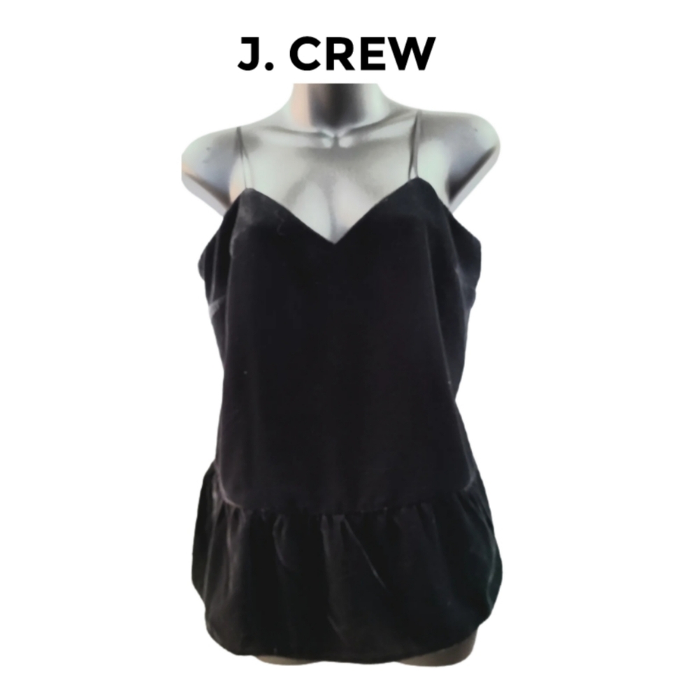J. CREW BLACK VELVET SPAGHETTI STRAP PEPLUM TOP